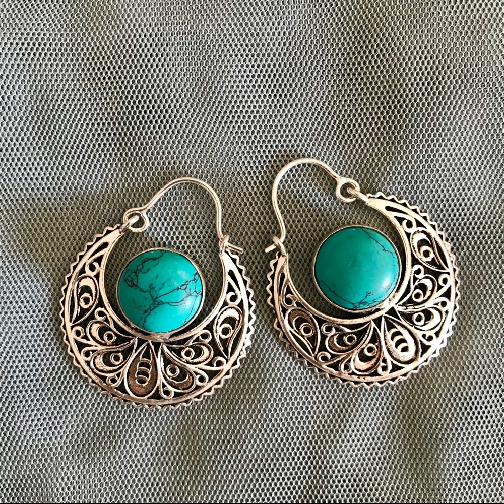 Crescent Moon Boho Silver Earrings